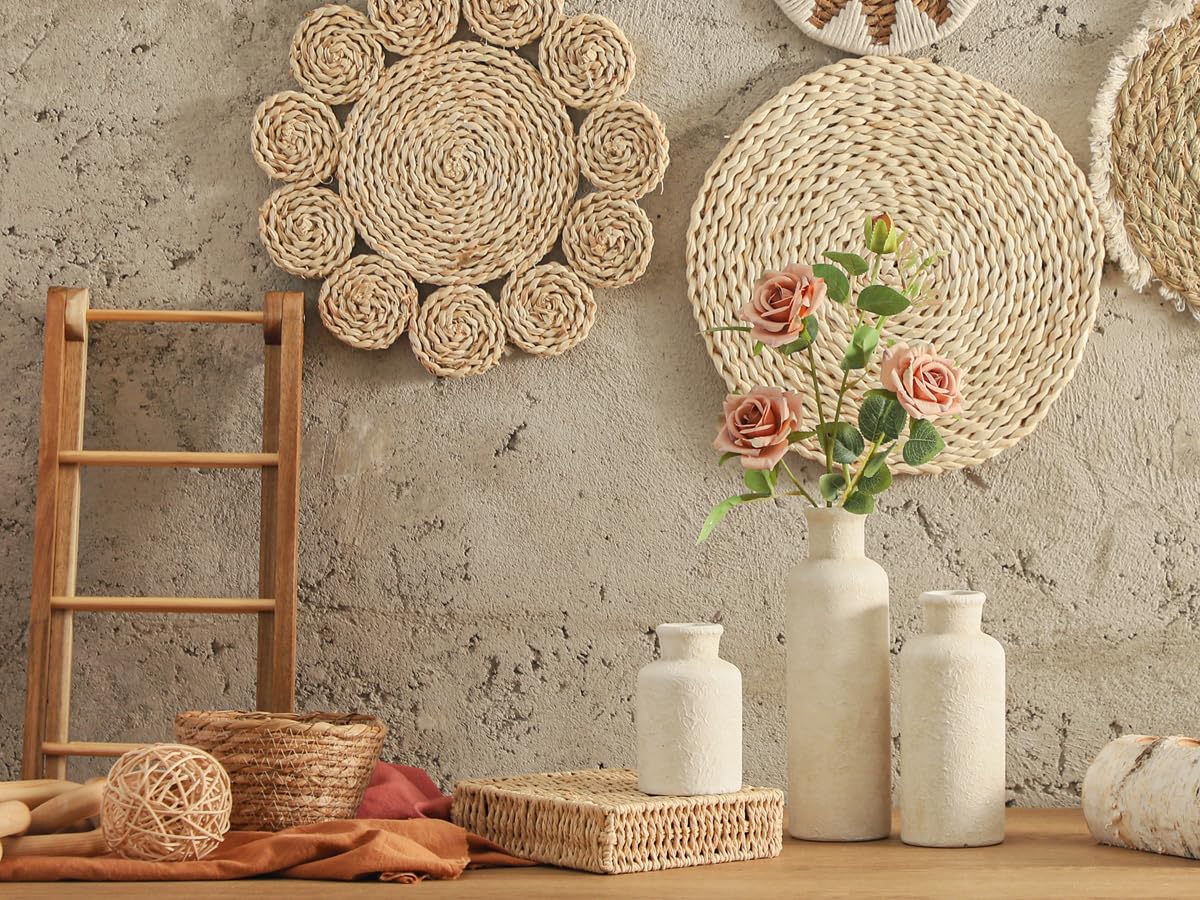 Powoo Ceramic Vases Set of 3 – Whitewashed Neutral, Farmhouse Decor