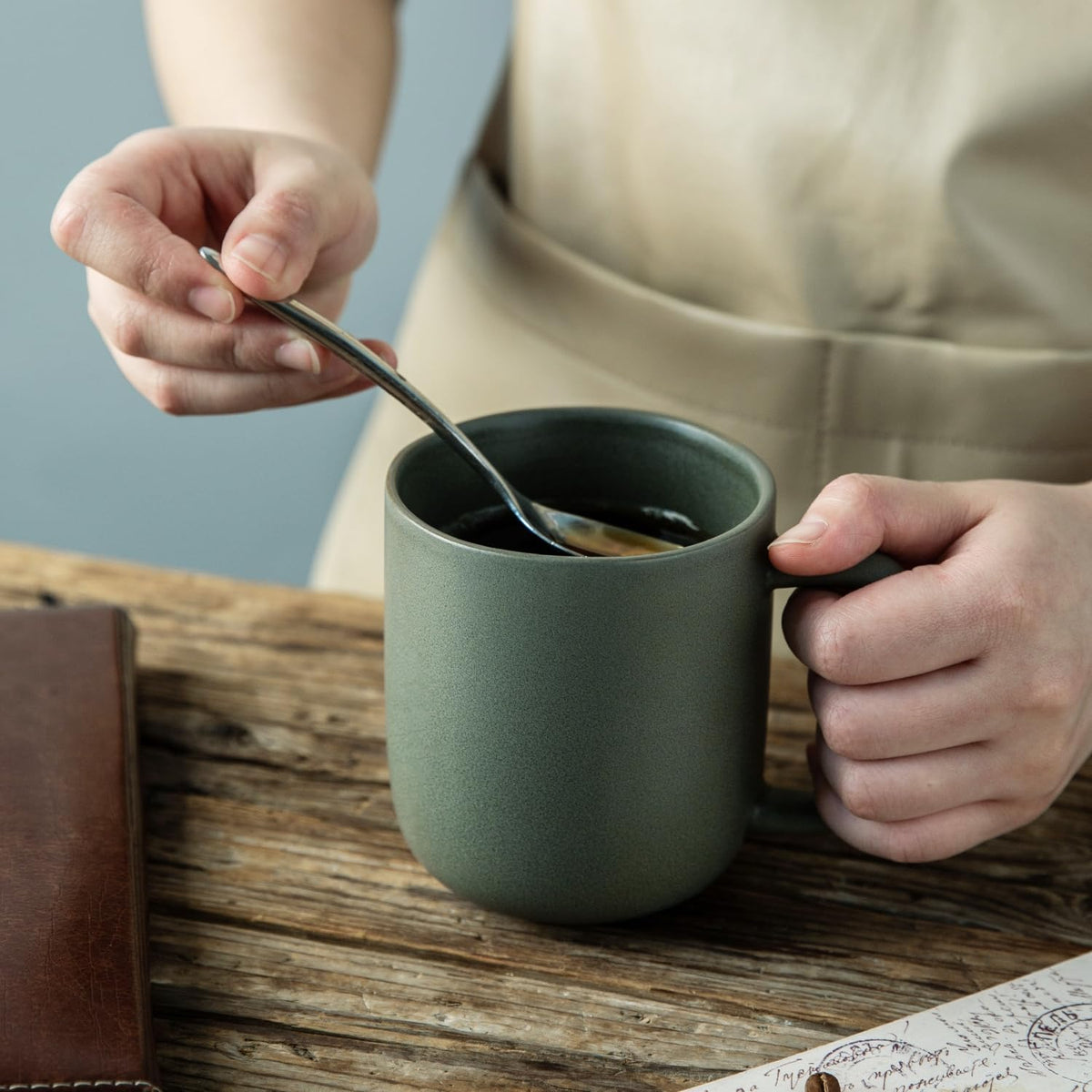 Powoo 14oz Ceramic Coffee Mugs – Set of 6, Reactive Glaze