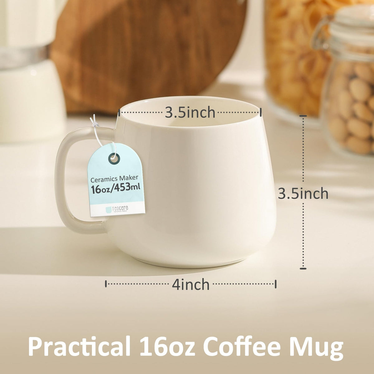Powoo 16oz Stackable Ceramic Coffee Mugs – Set of 4, White