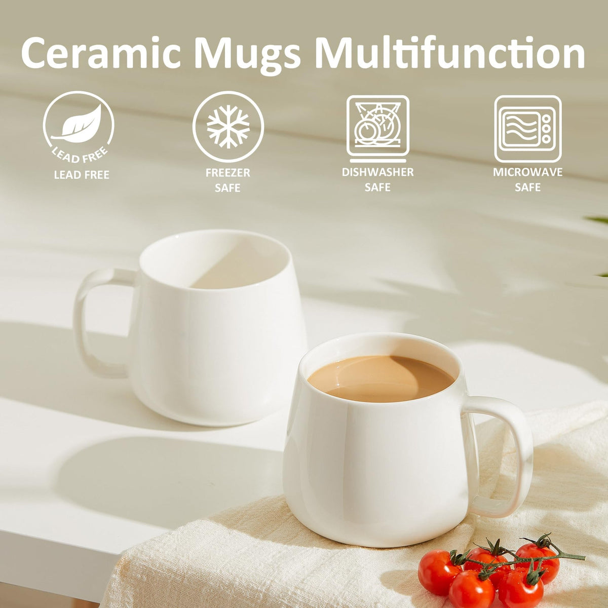 Powoo 16oz Stackable Ceramic Coffee Mugs – Set of 4, White