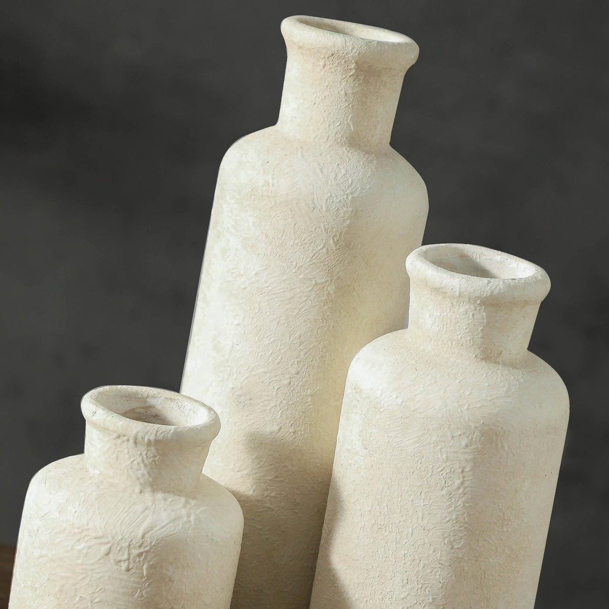 Powoo Ceramic Vases Set of 3 – Whitewashed Neutral, Farmhouse Decor