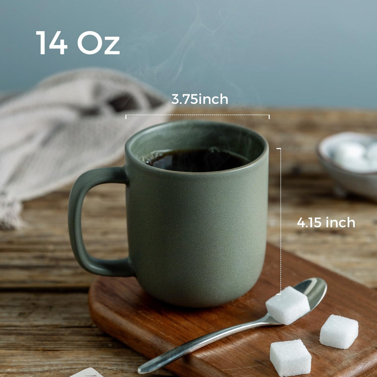Powoo 14oz Ceramic Coffee Mugs – Set of 6, Reactive Glaze
