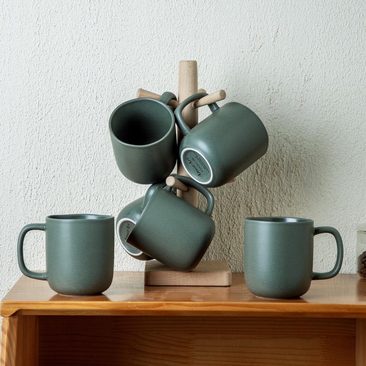 Powoo 14oz Ceramic Coffee Mugs – Set of 6, Reactive Glaze