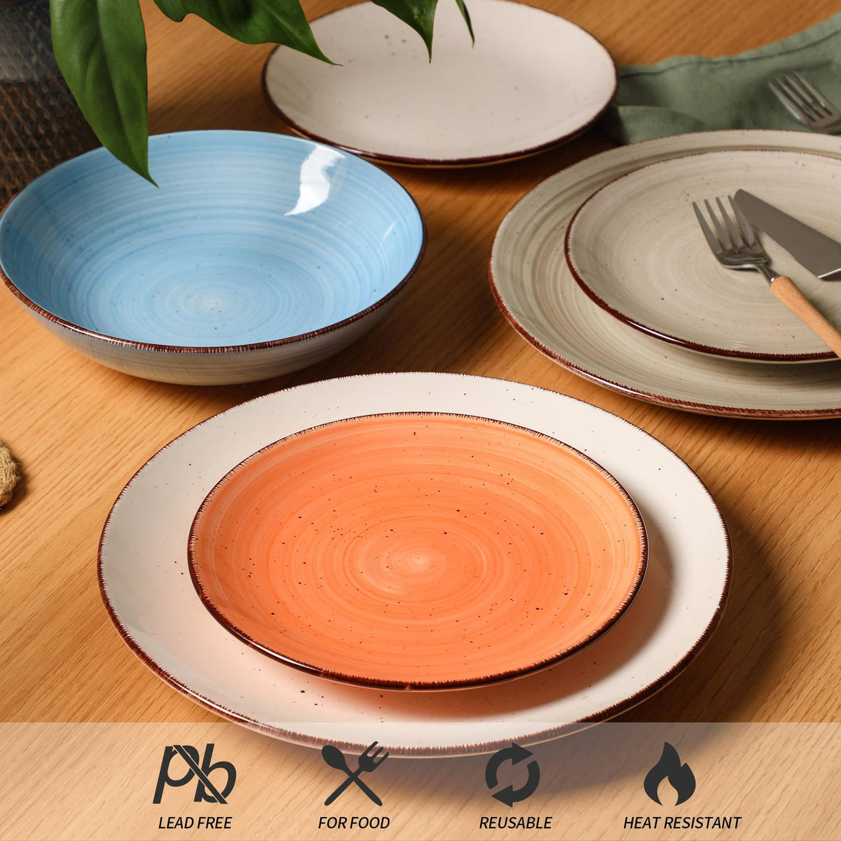 Powoo Ceramic Dinner Plates – Set of 6, 10.5 Inch, Blue