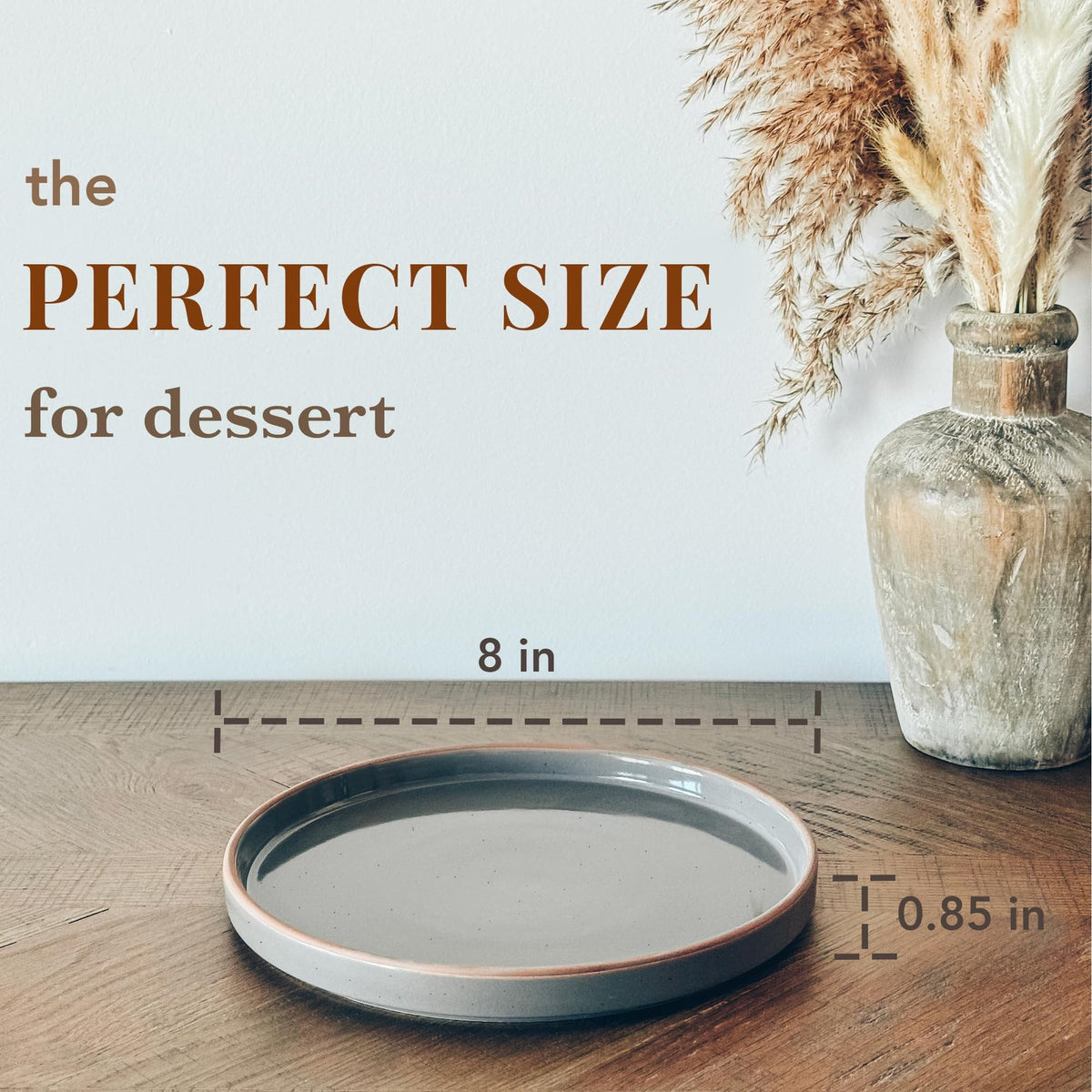 Powoo Ceramic Flat Plates – Set of 6, 8 Inch, Neutral Colors