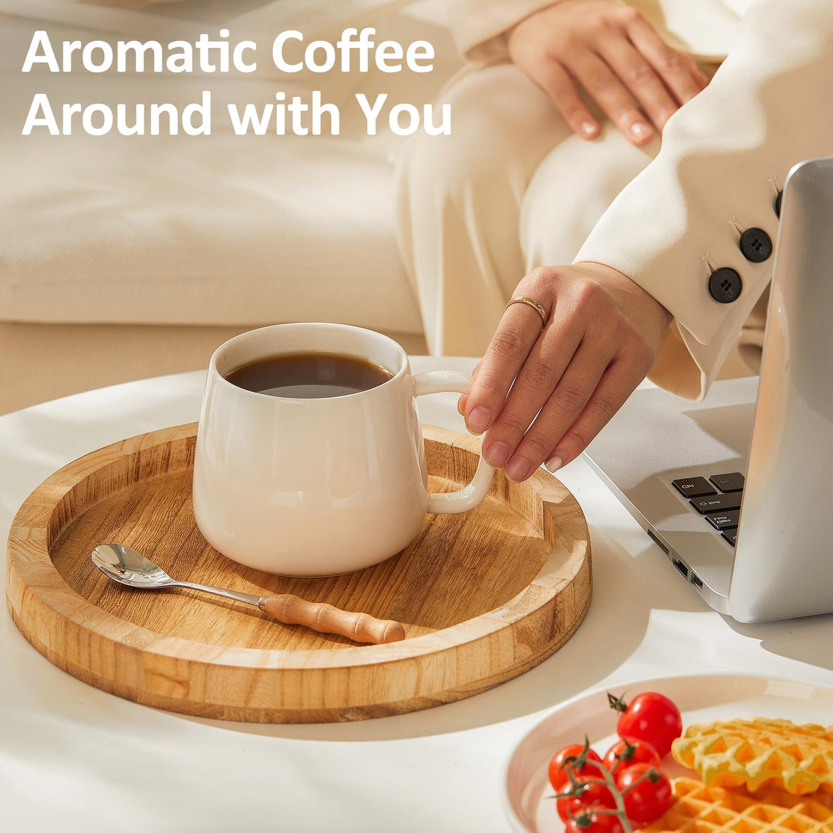 Powoo 16oz Stackable Ceramic Coffee Mugs – Set of 4, White