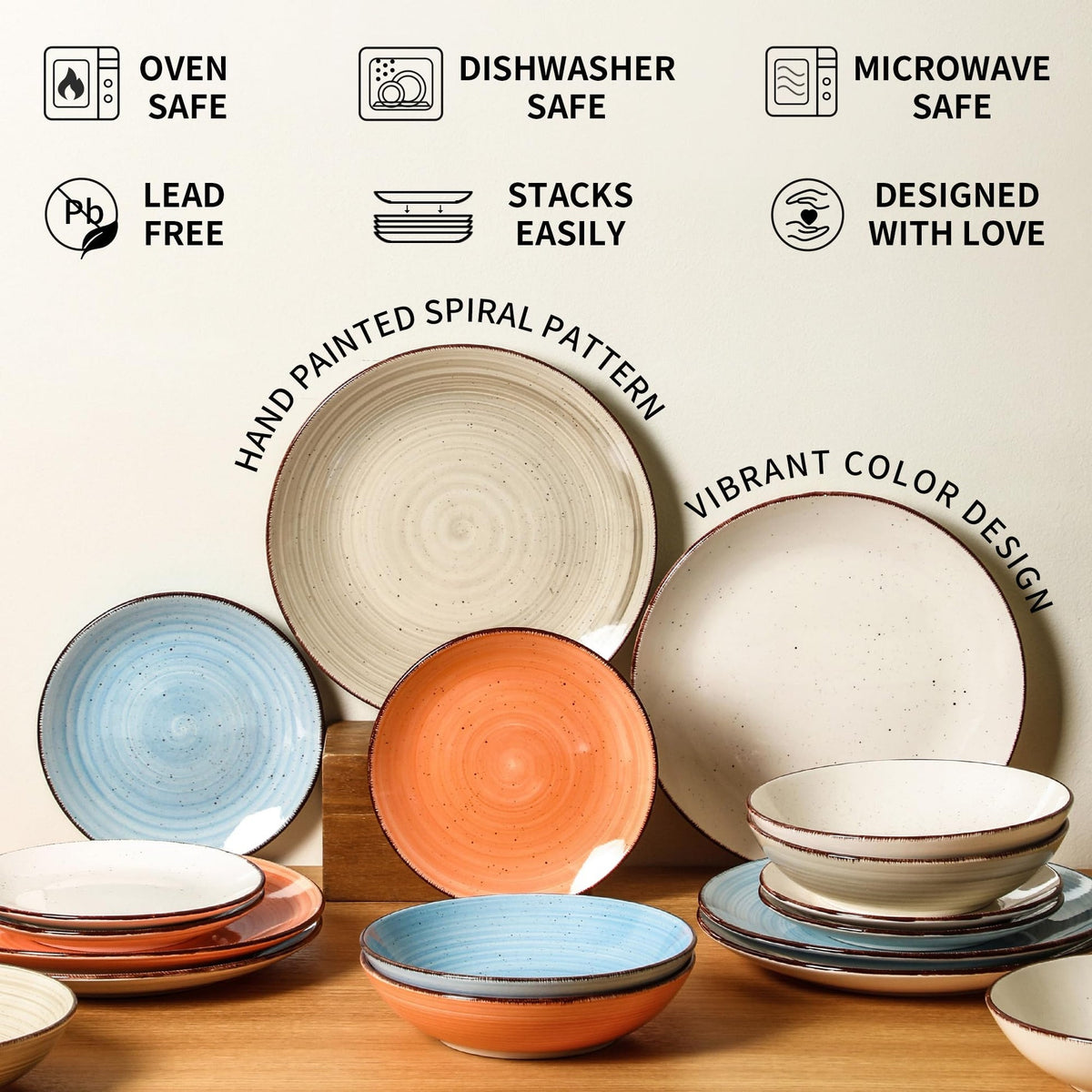 Powoo Ceramic Dinner Plates – Set of 6, 10.5 Inch, Blue