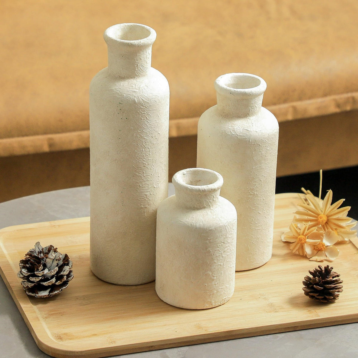 Powoo Ceramic Vases Set of 3 – Whitewashed Neutral, Farmhouse Decor