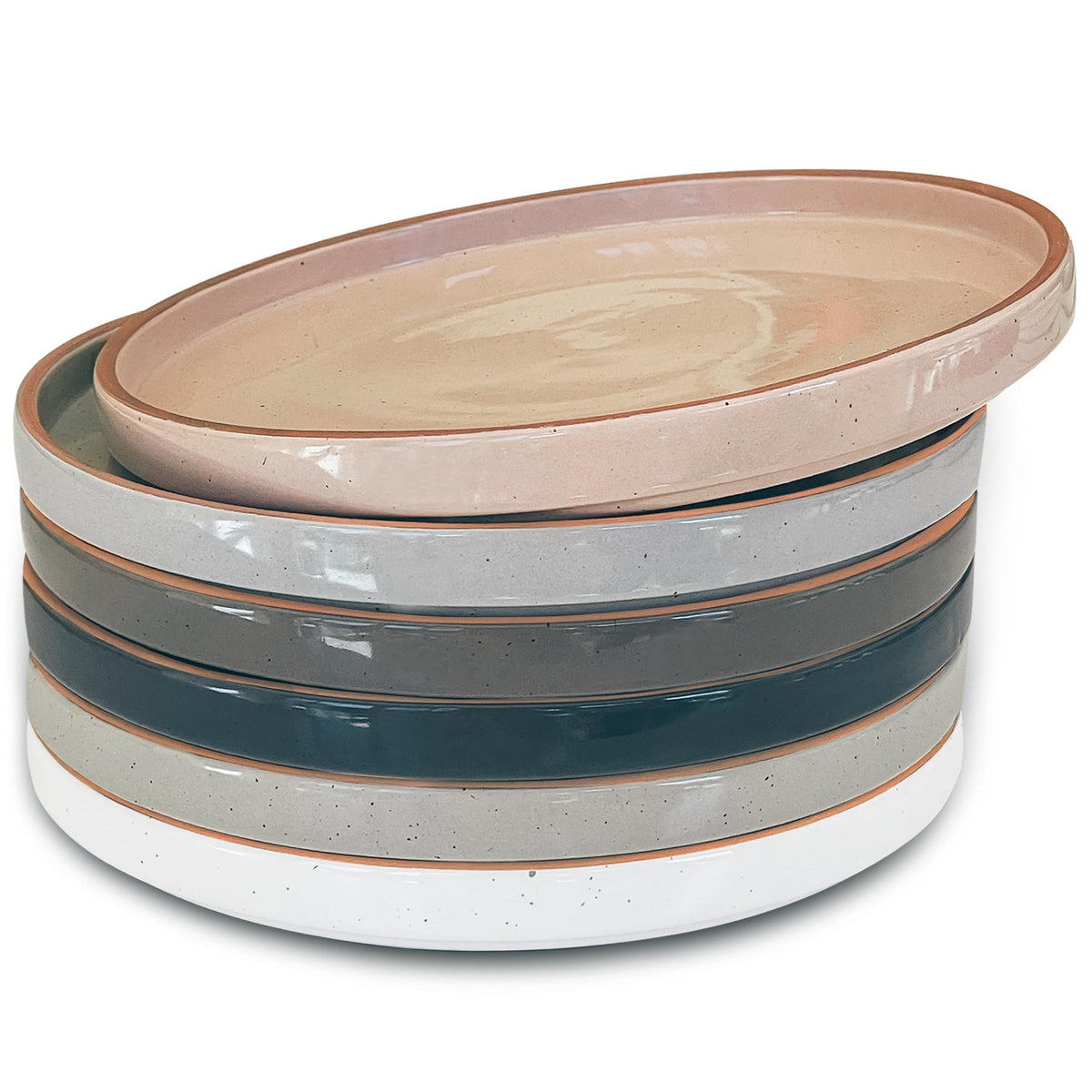 Powoo Ceramic Flat Plates – Set of 6, 8 Inch, Neutral Colors