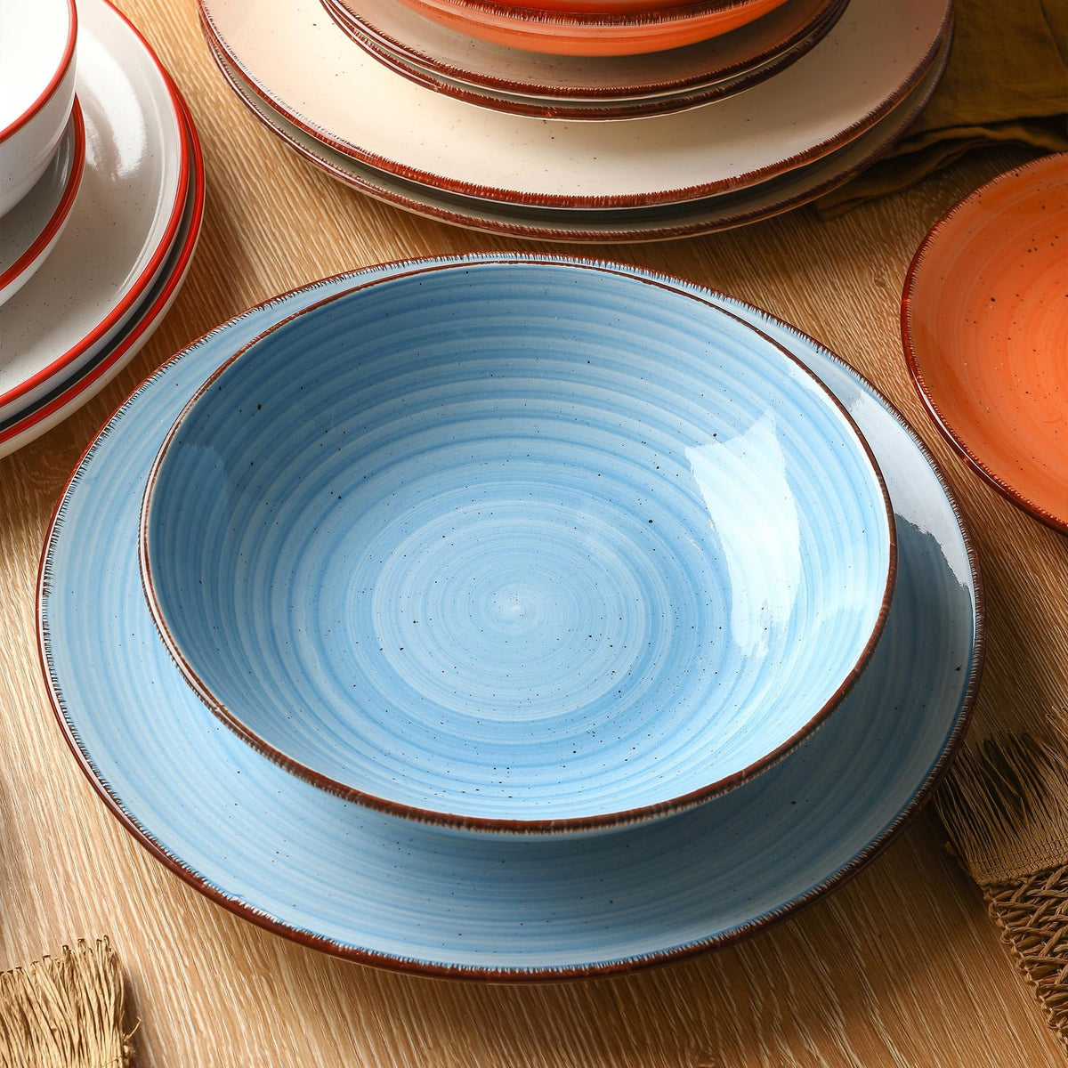 Powoo Ceramic Dinner Plates – Set of 6, 10.5 Inch, Blue
