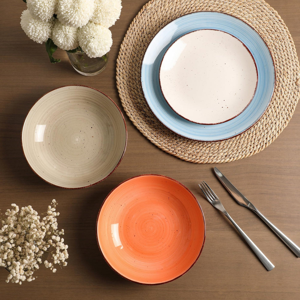Powoo Ceramic Dinner Plates – Set of 6, 10.5 Inch, Blue