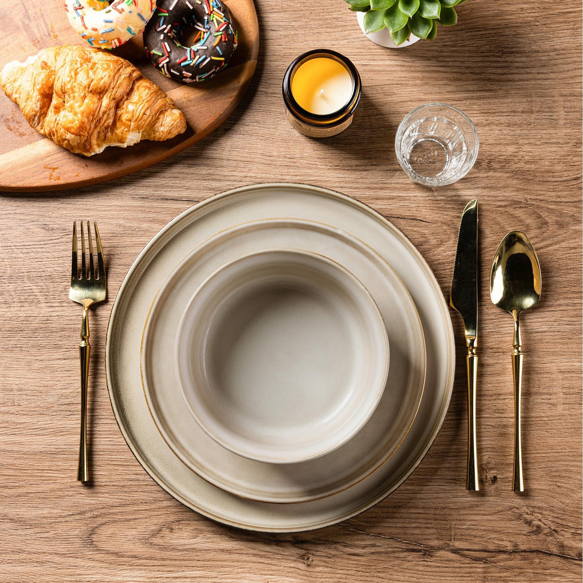 Powoo Stoneware Dinnerware Set – Reactive Glaze, Service for 8
