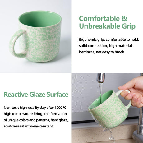 Okate 12oz Ceramic Coffee Mugs – Set of 4, Green