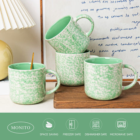 Okate 12oz Ceramic Coffee Mugs – Set of 4, Green