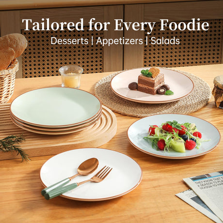 Okate Colorful Ceramic Dessert Plates – Set of 6, 8 Inch, Assorted Colors